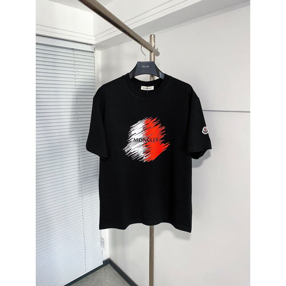 Moncler Men's and Women's Crew Neck Black Short Sleeve T-Shirt